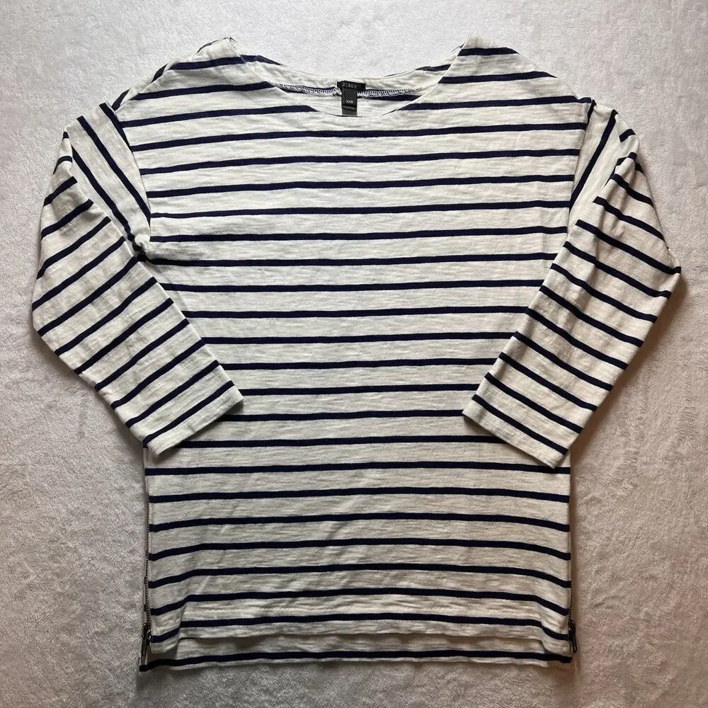J.Crew Women’s Navy & White Knit Boatneck Top Size XXS Nautical Coastal